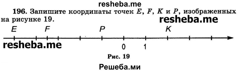 
    196.       Запишите координаты точек E, F, К и Р, изображенных на рисунке 19.
