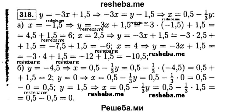     ГДЗ (Решебник №1 к учебнику 2015) по
    алгебре    7 класс
                Ю.Н. Макарычев
     /        номер / 318
    (продолжение 2)
    