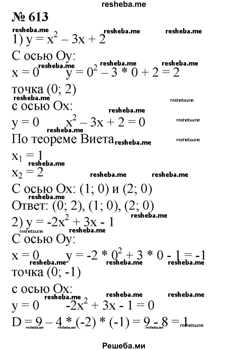 
    613. Найти координаты точек пересечения параболы с осями координат:
