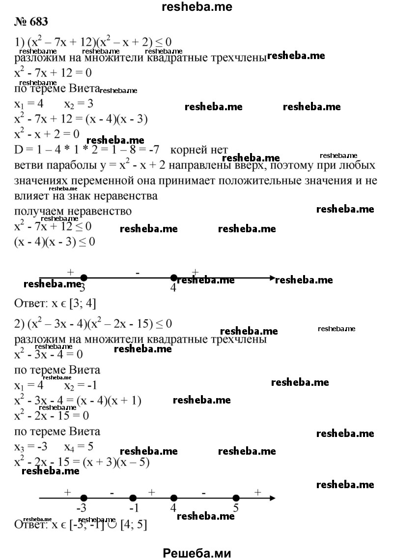 
    683. Доказать, что квадратичная функция у(х) = ах^2 + bх + с, где а≠ 0, имеет действительные нули x1 и х2 такие, что х1<М, х2 < М, где М — заданное число, только тогда, когда выполняются условия
B^2 - 4ас ≥ 0,
 -b/2a < M, 
ау(М)> 0.
