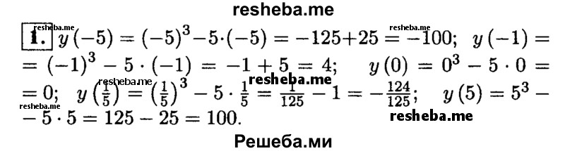 
    1. Функция задана формулой y(х) = х^3-5х. Найдите y(-5), y(-1), y(0), y(1/5), y(5).
