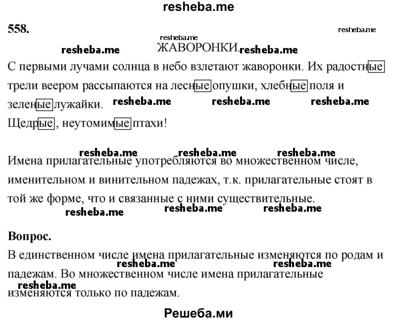     ГДЗ (Решебник) по
    русскому языку    4 класс
                Т.Г. Рамзаева
     /        упражнение / 558
    (продолжение 2)
    