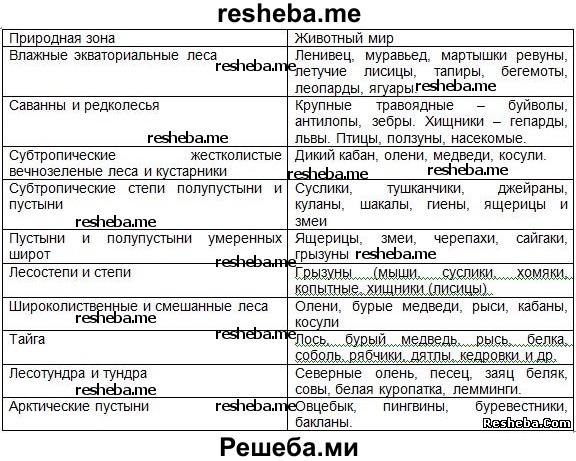 Таблица природные зоны россии тайга. Подзолистые почвы растительный и животный мир.