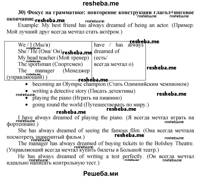     ГДЗ (Решебник) по
    английскому языку    8 класс
            (student's book)            М.З. Биболетова
     /        unit 3 / section 1-8. exercise / 30
    (продолжение 2)
    