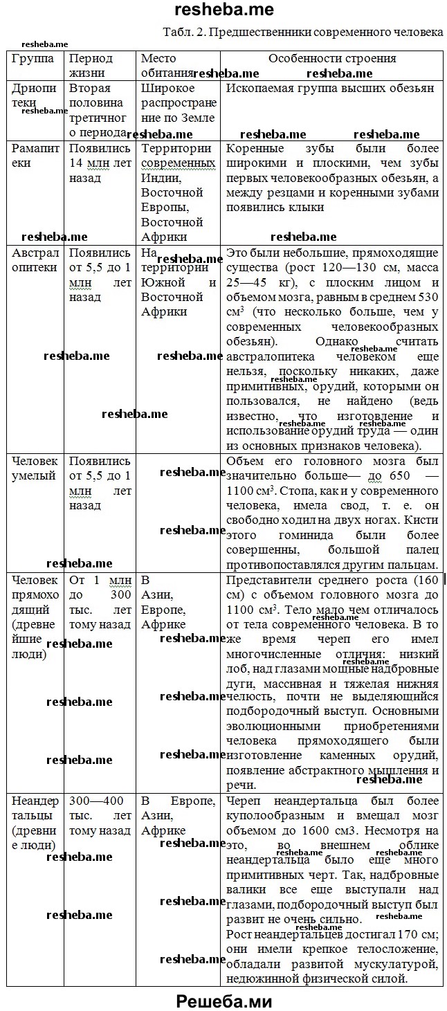 Эволюция человека. Биология 8 класс рабочая тетрадь Сонин