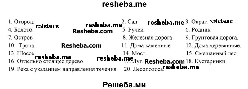 Рассмотри на рисунках условные обозначения плана местности. Подпиши их