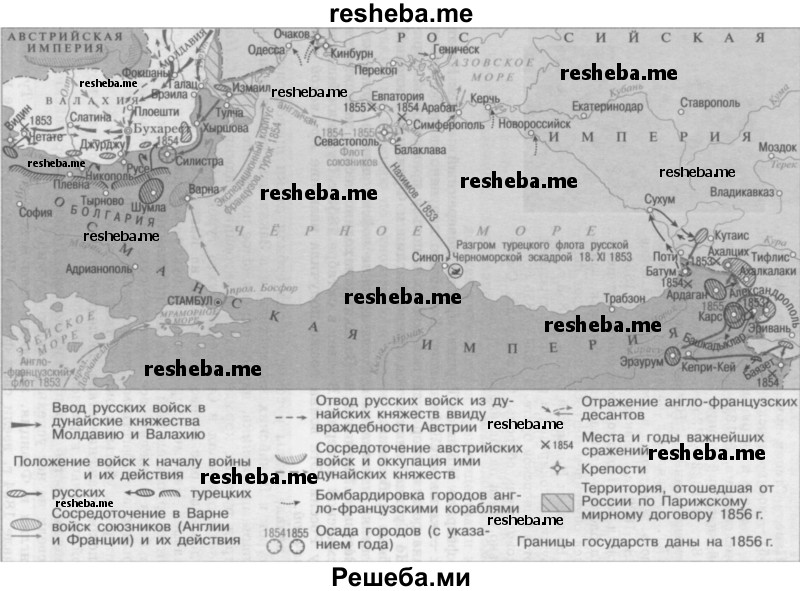 Покажите на карте места основных боевых действий времён Крымской войны